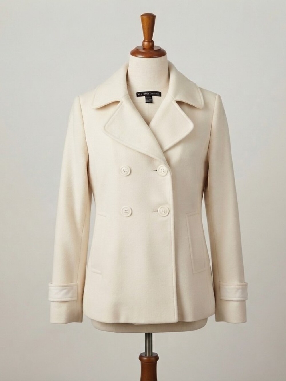 New York & Company Cream Wool Blend Double-Breasted Pea Coat - Size 8 Pre-owned.